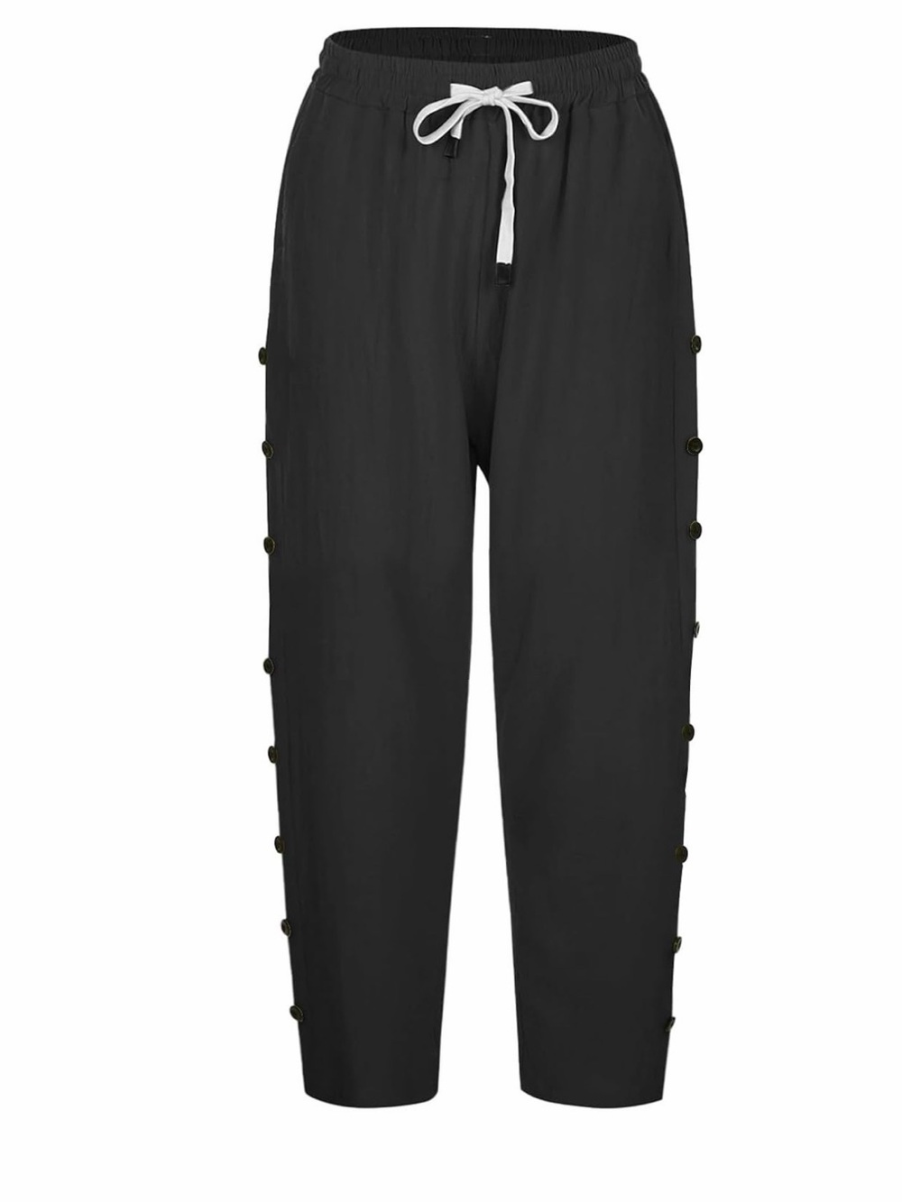 Women's Black Button-Trim Drawstring pants
